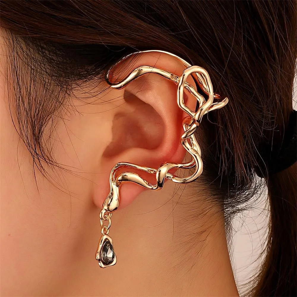 Irregular Waterdrop Rhinestone Dangle Statement Ear Cuffs Earrings for Women,Non-Pierced Clip On Cartilage Climber Earrings Jewelry Gifts