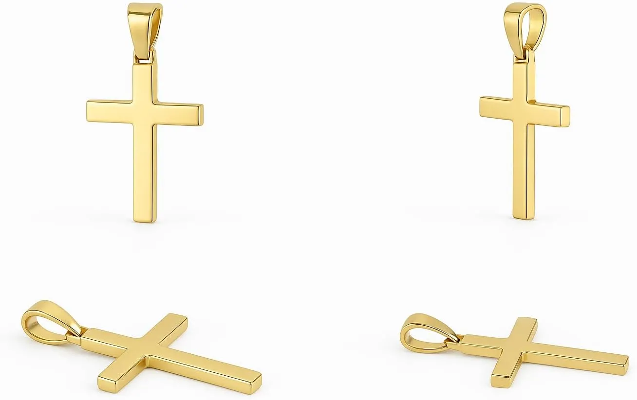 Italian Plain 10K Solid Gold Cross Pendant for Men & Women - Real 10K Yellow Gold Cross Pendants for Women Religious Faith Catholic Jewelry Gift Box Packaging