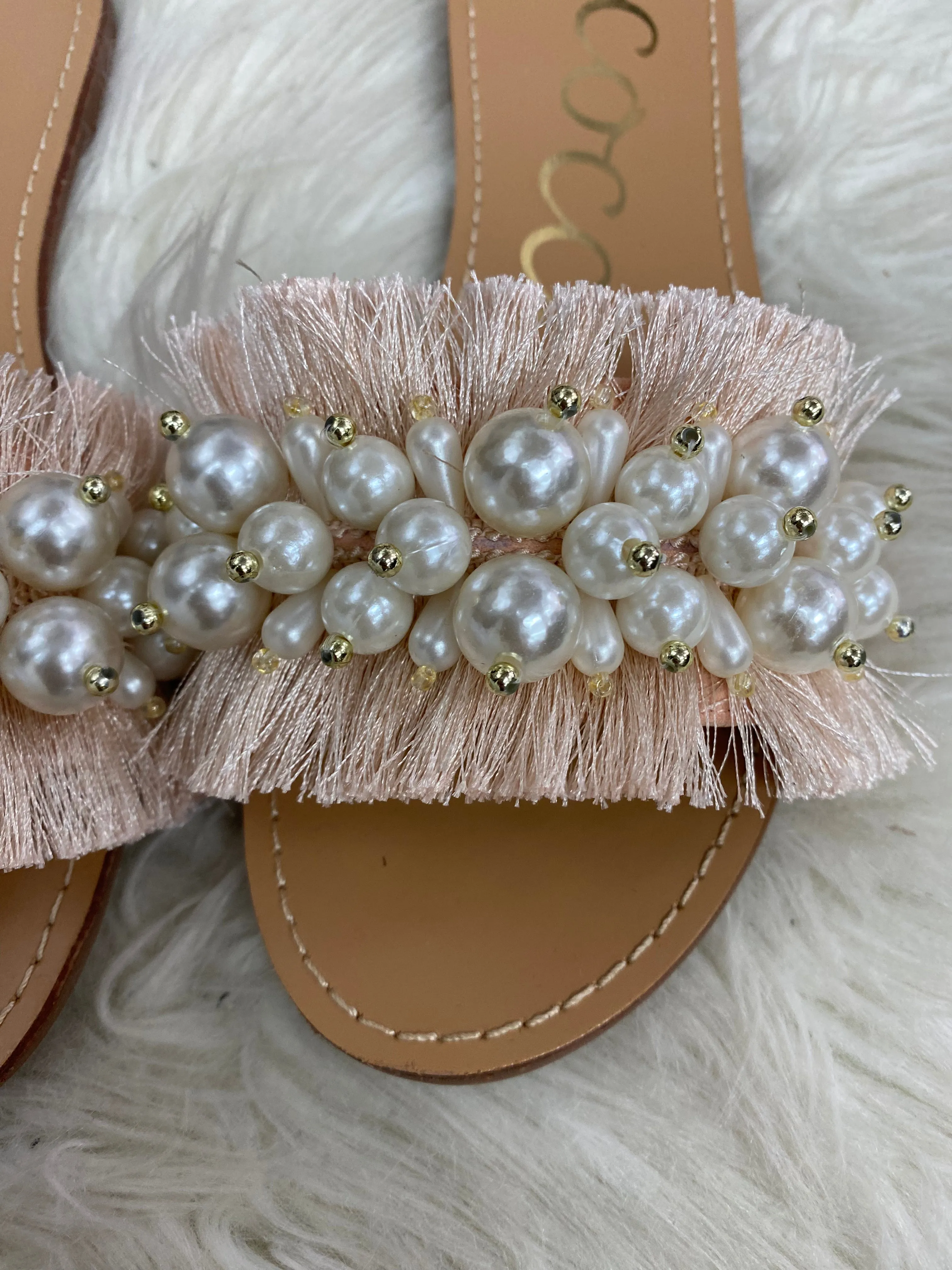 Janelle Pearl Fringe Sandals