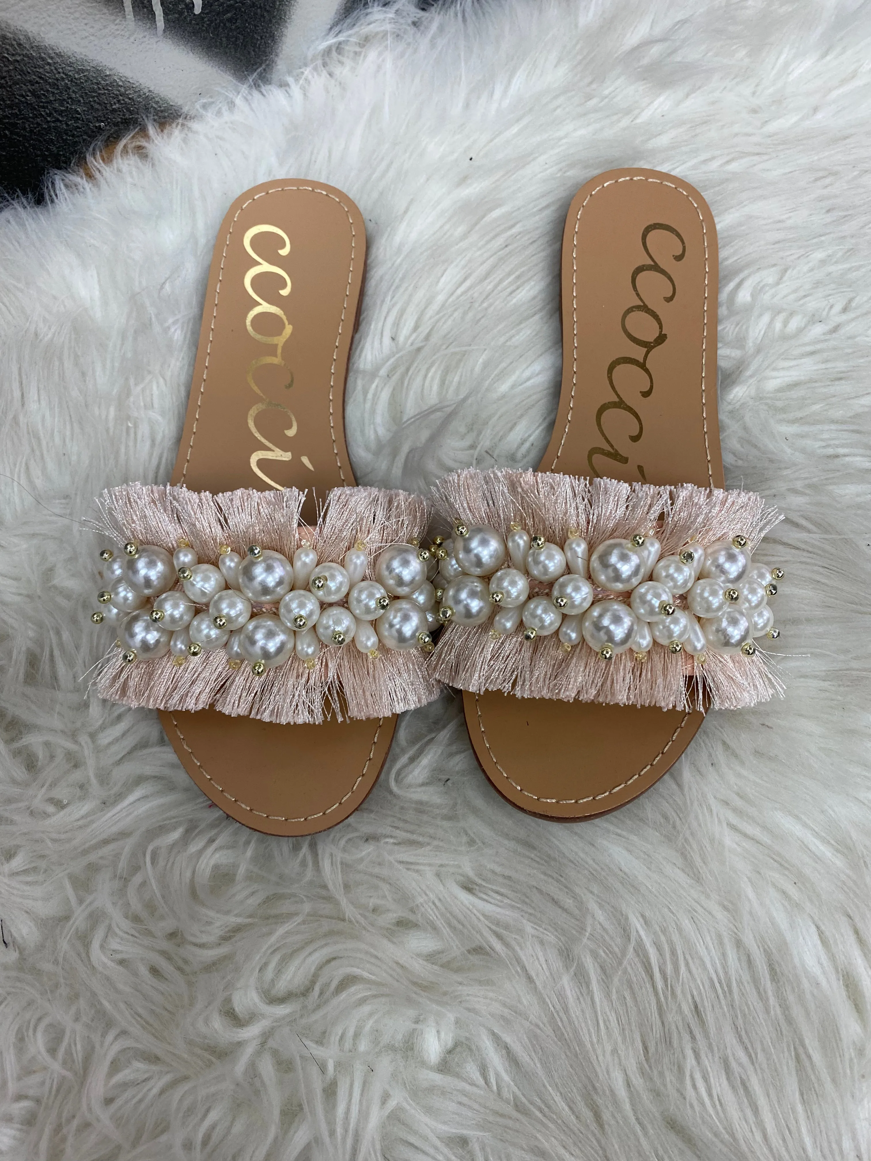 Janelle Pearl Fringe Sandals