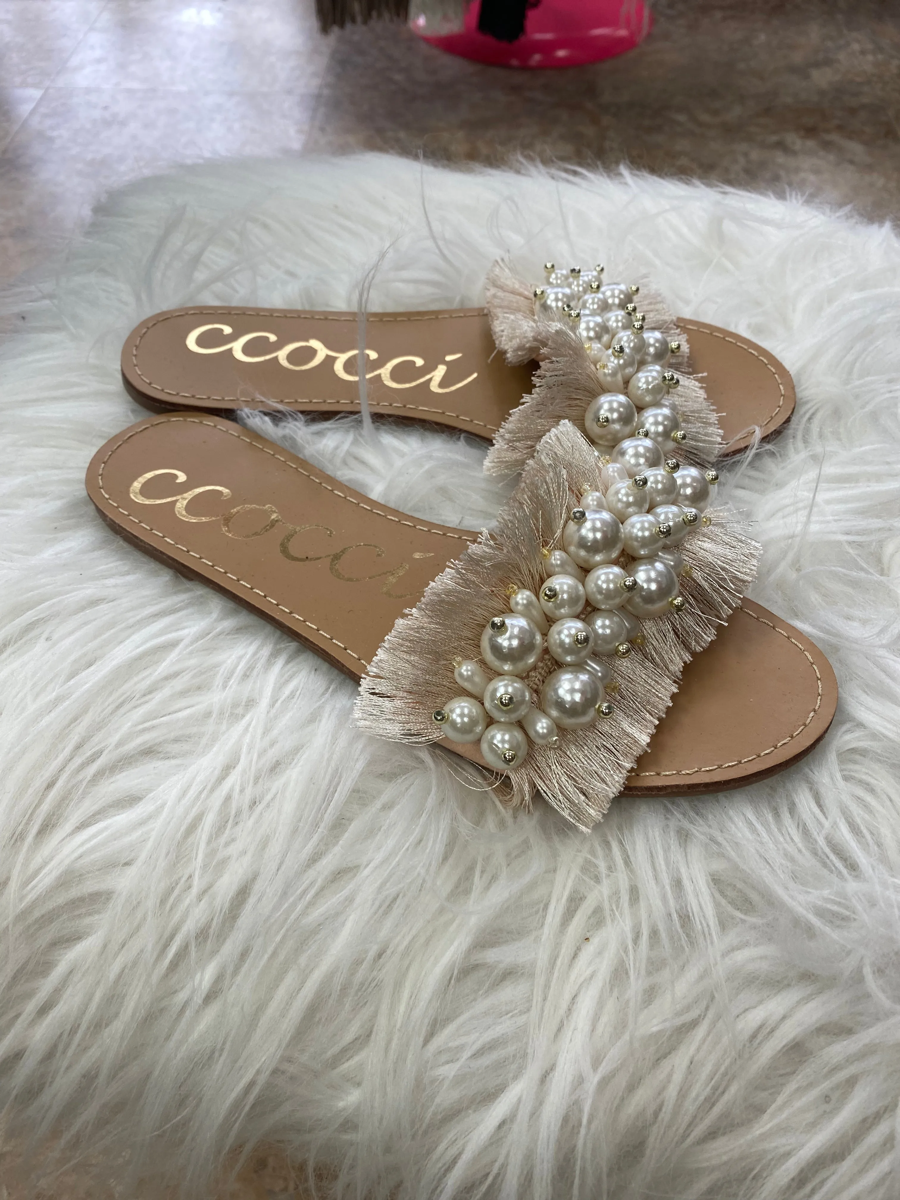 Janelle Pearl Fringe Sandals