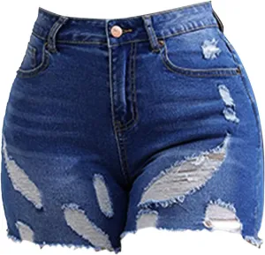 Jean Shorts for Women High Waisted Ripped Stretchy Denim Hot Short Summer Frayed Raw Hem Ripped Shorts Cut Off Shorts