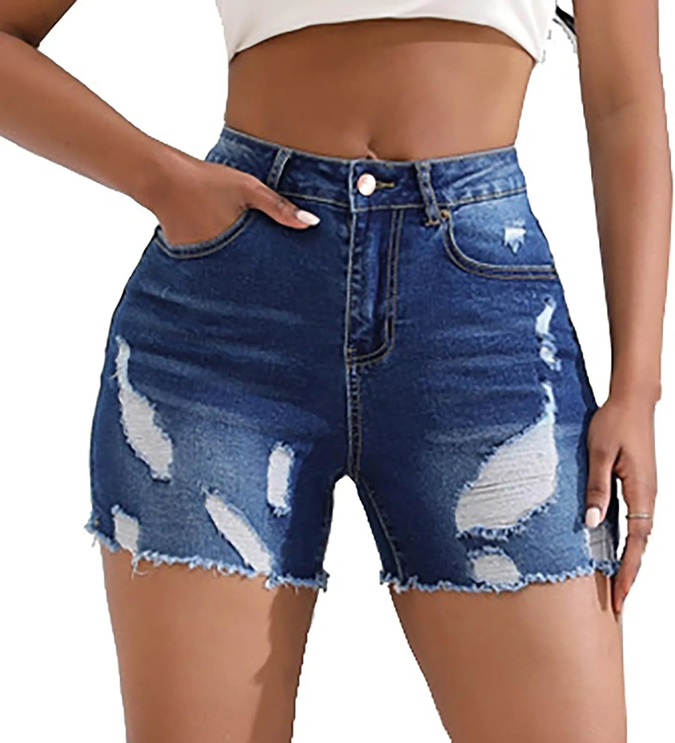 Jean Shorts for Women High Waisted Ripped Stretchy Denim Hot Short Summer Frayed Raw Hem Ripped Shorts Cut Off Shorts
