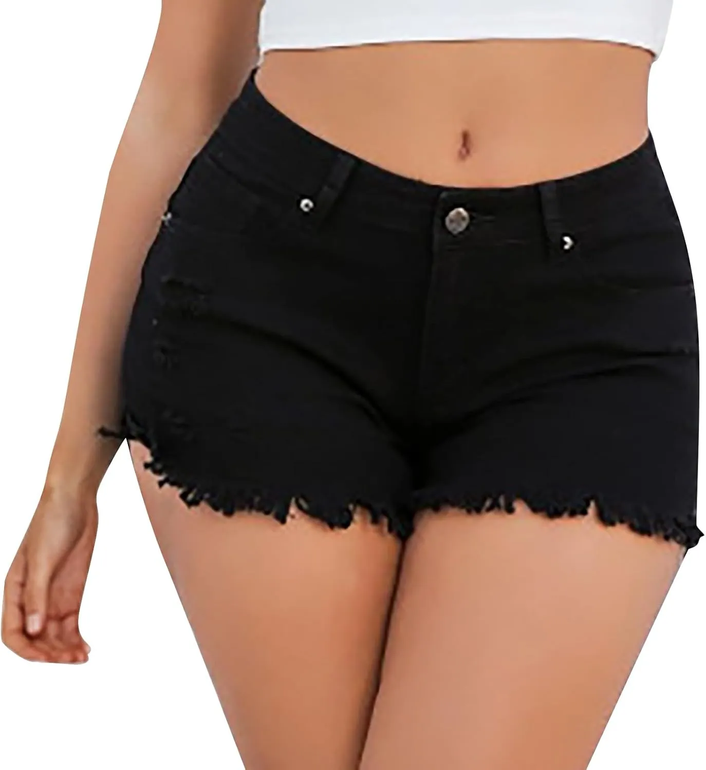 Jean Shorts for Women High Waisted Ripped Stretchy Denim Hot Short Summer Frayed Raw Hem Ripped Shorts Cut Off Shorts