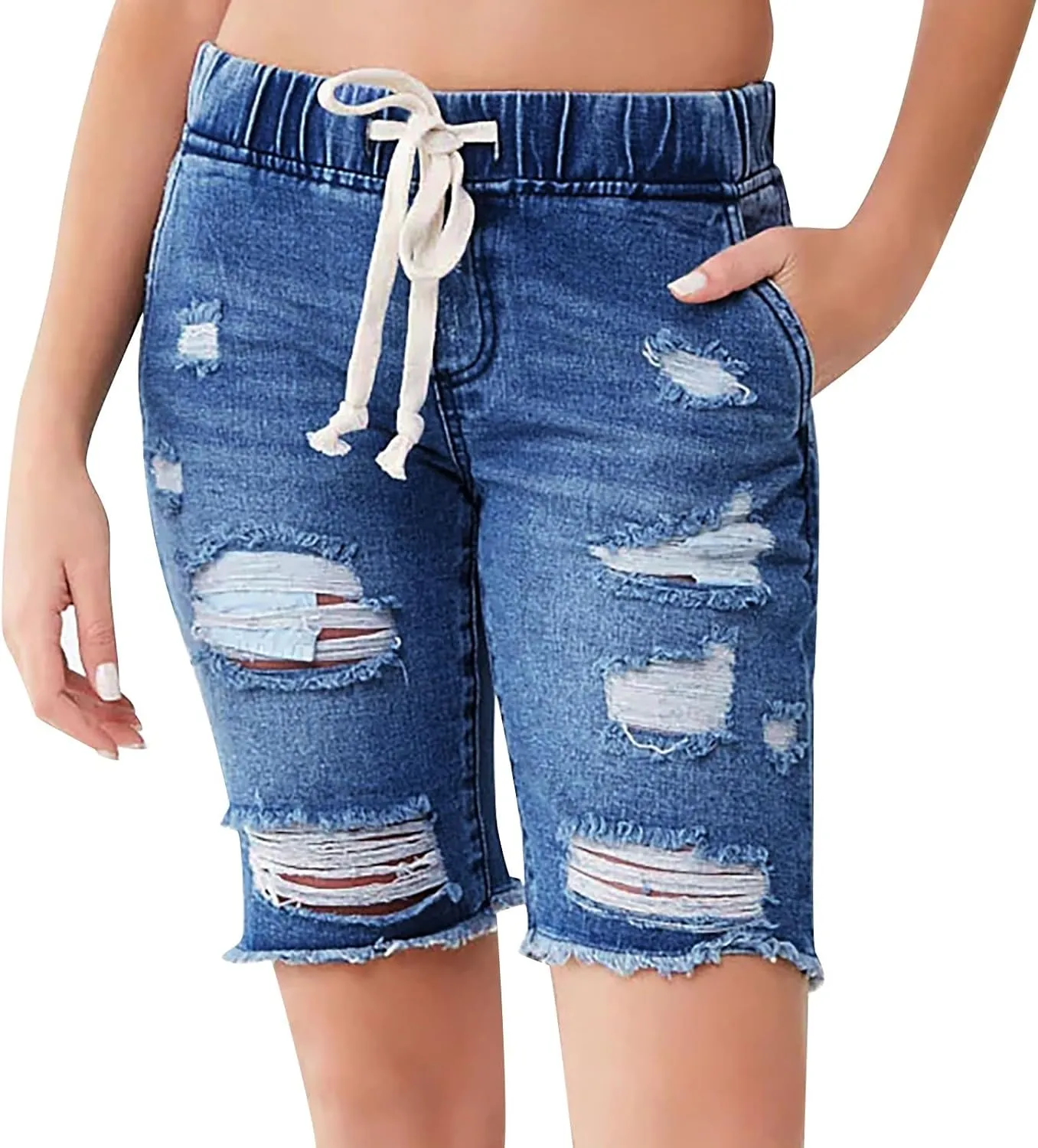 Jean Shorts for Women High Waisted Ripped Stretchy Denim Hot Short Summer Frayed Raw Hem Ripped Shorts Cut Off Shorts