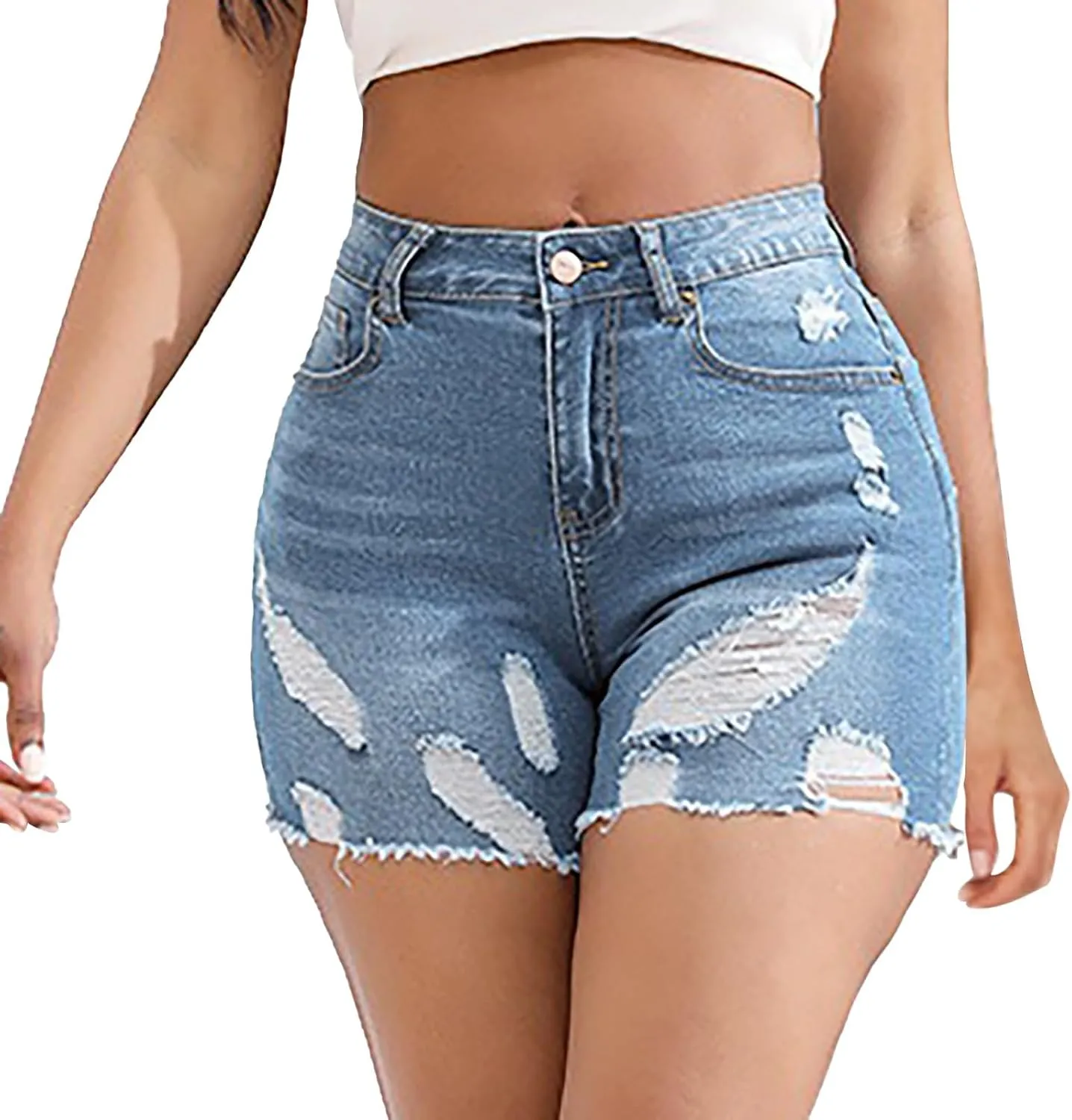 Jean Shorts for Women High Waisted Ripped Stretchy Denim Hot Short Summer Frayed Raw Hem Ripped Shorts Cut Off Shorts