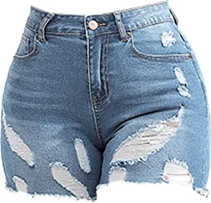 Jean Shorts for Women High Waisted Ripped Stretchy Denim Hot Short Summer Frayed Raw Hem Ripped Shorts Cut Off Shorts