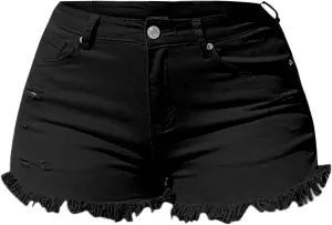 Jean Shorts for Women High Waisted Ripped Stretchy Denim Hot Short Summer Frayed Raw Hem Ripped Shorts Cut Off Shorts