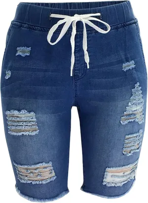 Jean Shorts for Women High Waisted Ripped Stretchy Denim Hot Short Summer Frayed Raw Hem Ripped Shorts Cut Off Shorts