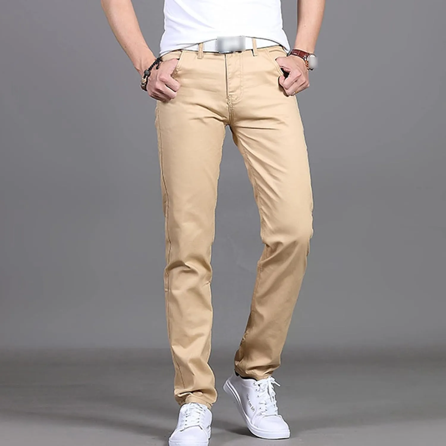 JEShifangjiusu Men's Flex Flat Front Straight Fit Pant Casual Khaki Stretch Pants Lightweight Comfort Tapered Chino Pants
