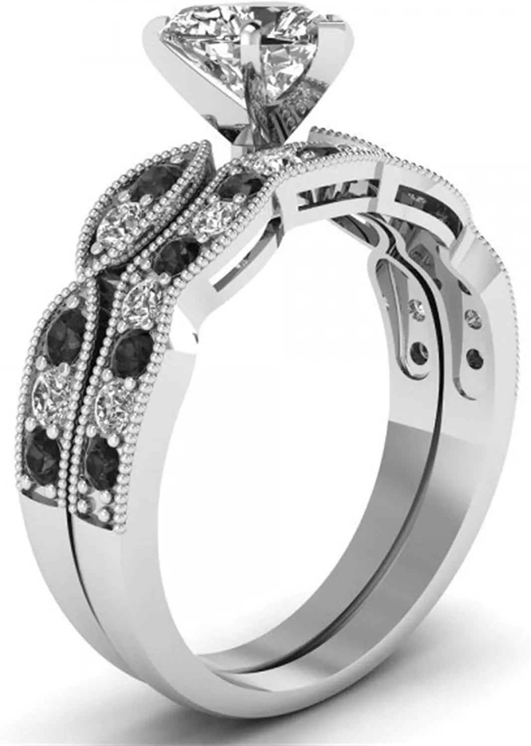 Jeulia 3 Carat CZ Solitaire Engagement Rings Halo Milgrain Heart Cut Sterling Silver Ring Set Promise Engagement Wedding Anniversary Rings Bridal Sets for Women