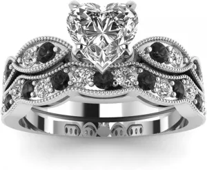 Jeulia 3 Carat CZ Solitaire Engagement Rings Halo Milgrain Heart Cut Sterling Silver Ring Set Promise Engagement Wedding Anniversary Rings Bridal Sets for Women