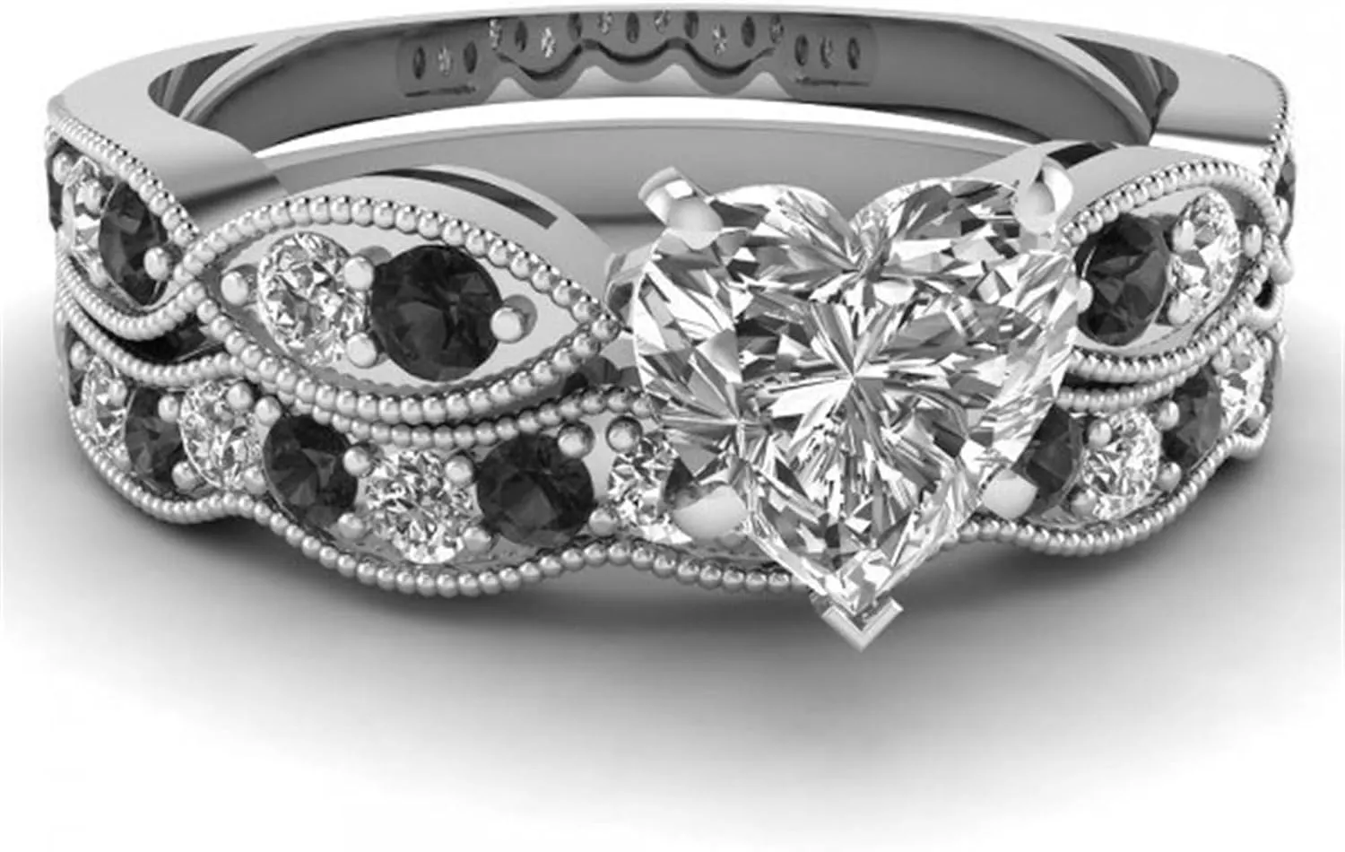 Jeulia 3 Carat CZ Solitaire Engagement Rings Halo Milgrain Heart Cut Sterling Silver Ring Set Promise Engagement Wedding Anniversary Rings Bridal Sets for Women