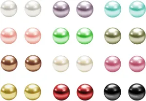 JewelrieShop Fake Pearl Earrings Stud Set Faux Colorful Pearls Earring Pack for Women Hypoallergenic Stainless Steel Ball Studs Earing for Women Jewelry (12pairs, Assorted Size)