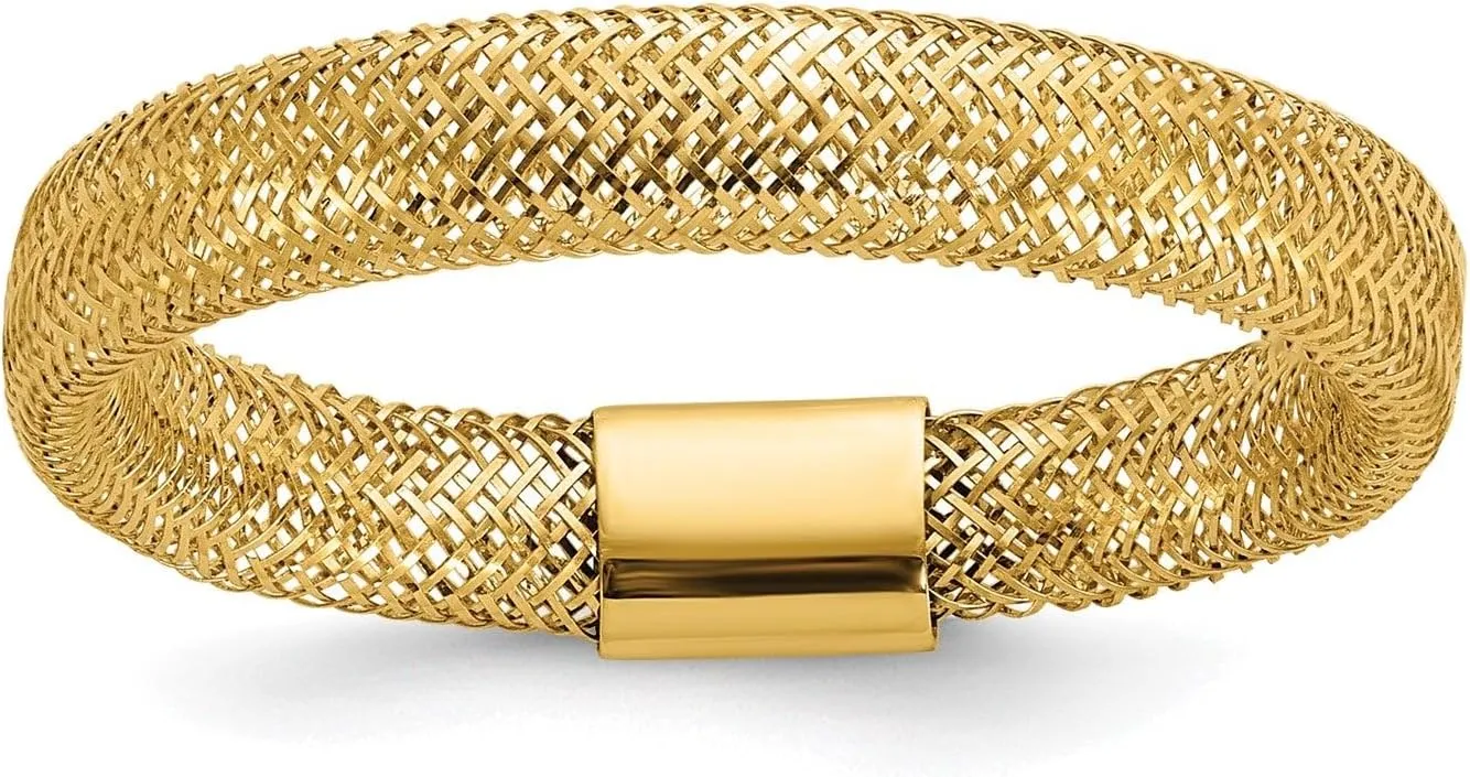 Jewelry Affairs 14K Gold Polished Mesh Stretch Adjustable Band Ring