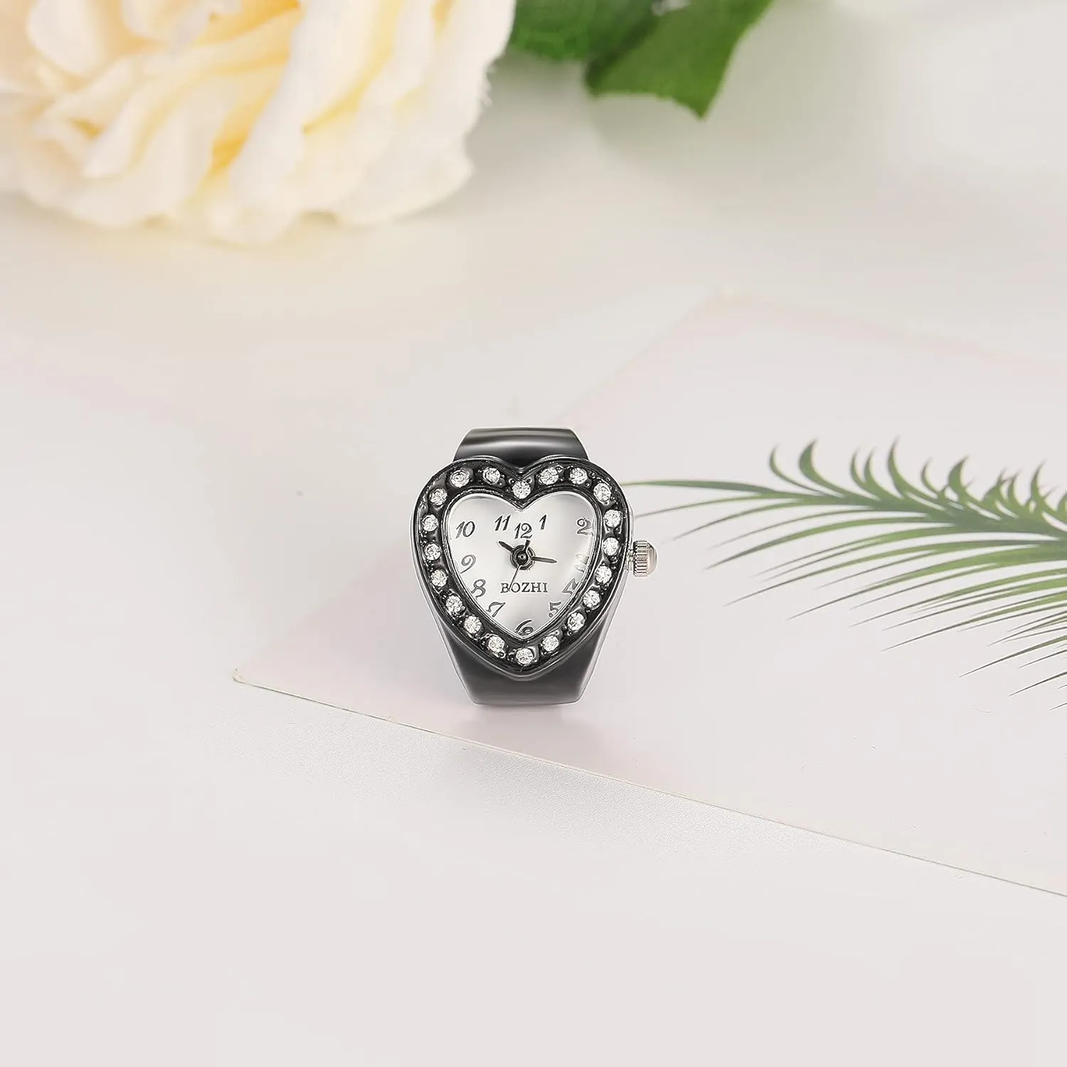 JewelryWe Men Women Finger Watch Round Analog Quartz Finger Ring Watches, Adjustable Size