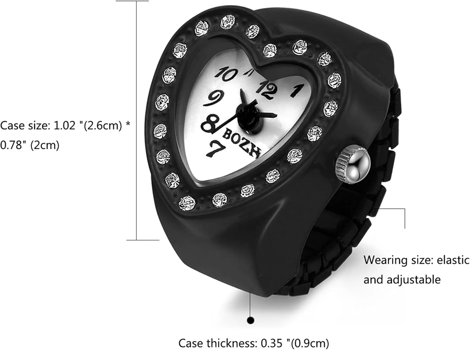 JewelryWe Men Women Finger Watch Round Analog Quartz Finger Ring Watches, Adjustable Size