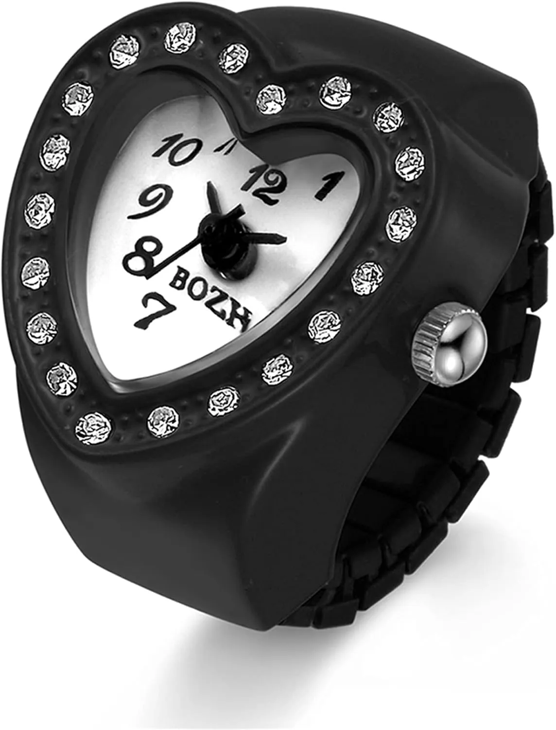 JewelryWe Men Women Finger Watch Round Analog Quartz Finger Ring Watches, Adjustable Size