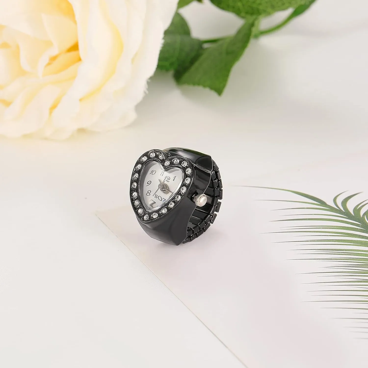 JewelryWe Men Women Finger Watch Round Analog Quartz Finger Ring Watches, Adjustable Size