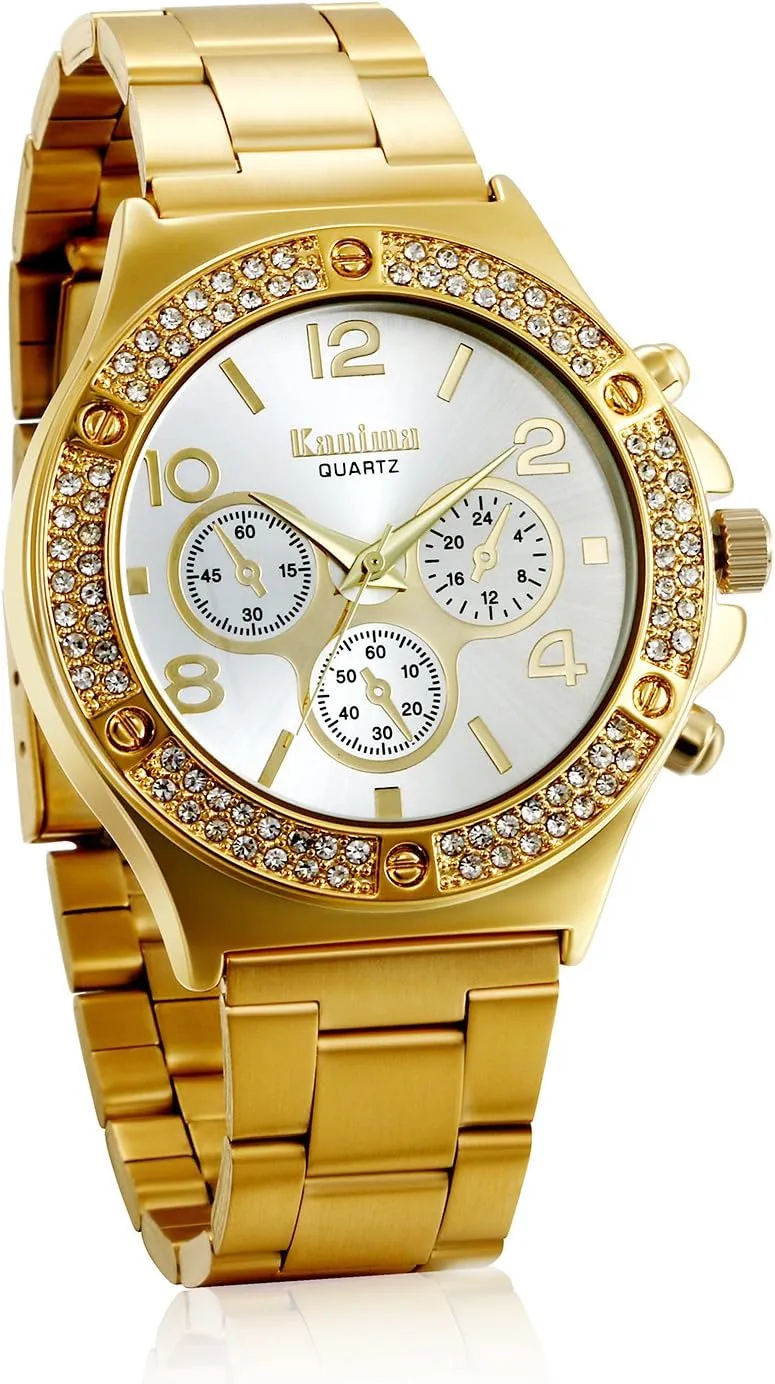 JewelryWe Mens Womens Wrist Watch Waterproof Quartz Watch Gold Plated Stainless Steel Business Watches Gold Watch for Mothers' Day