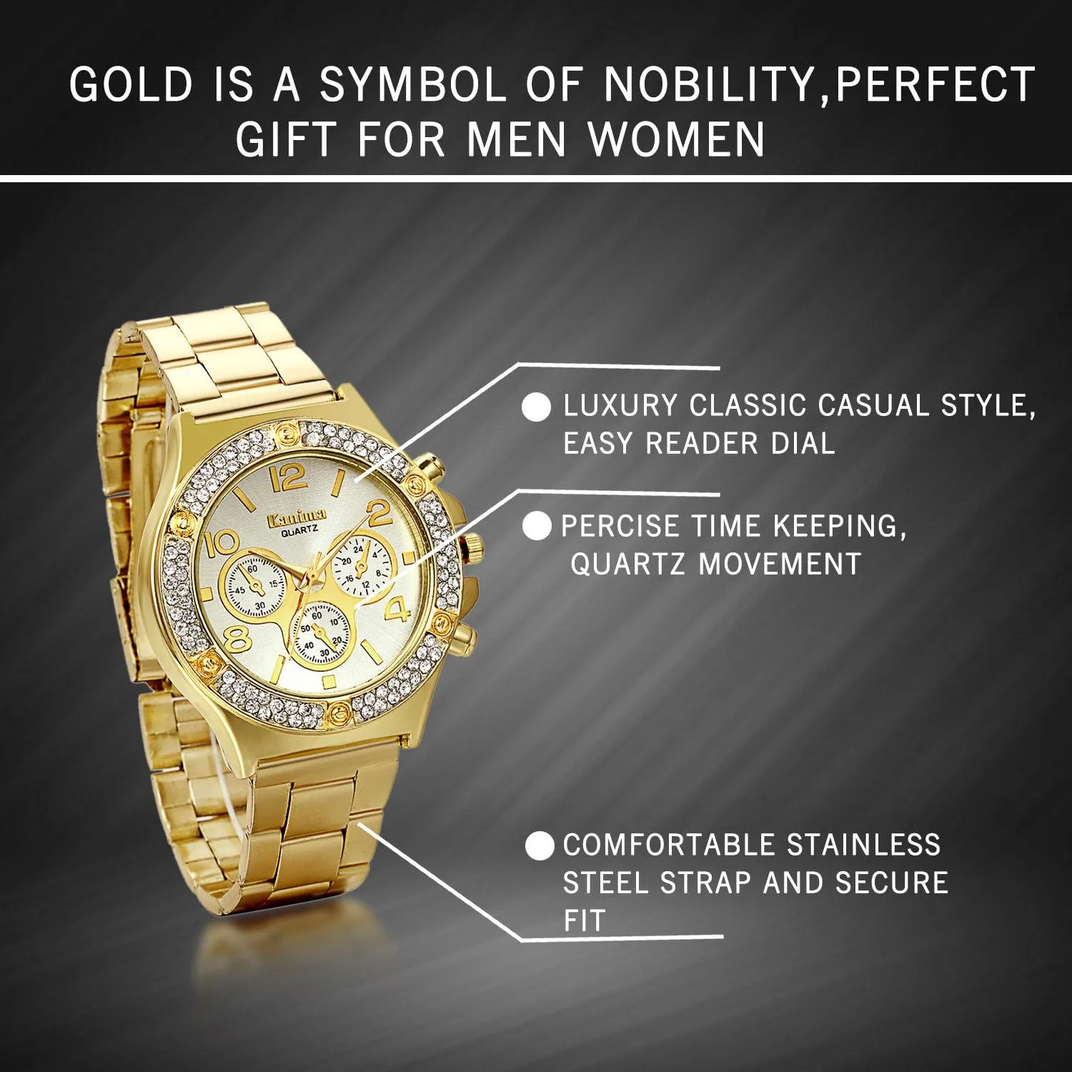 JewelryWe Mens Womens Wrist Watch Waterproof Quartz Watch Gold Plated Stainless Steel Business Watches Gold Watch for Mothers' Day