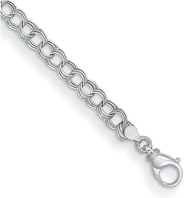 JewelryWeb 14k White Gold 6.5mm Solid 3 Link Charm Bracelet-Link-Charm-Bracelet for Women