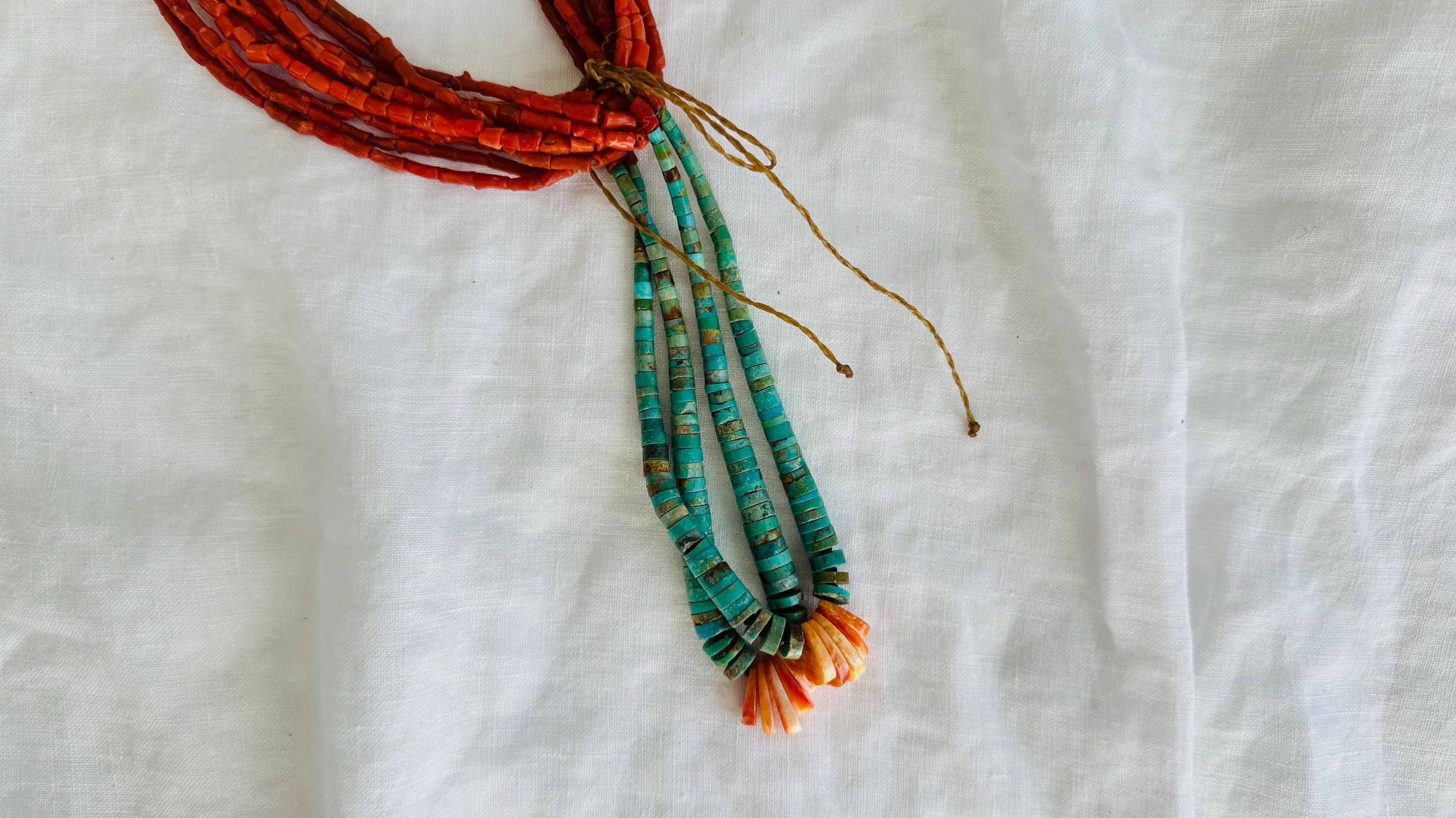 Kewa Pueblo Multi-Strand Coral & Turquoise Necklace. Native American. Santo Domingo Pueblo. 2657