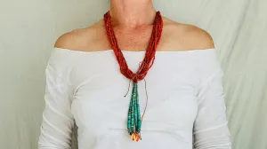 Kewa Pueblo Multi-Strand Coral & Turquoise Necklace. Native American. Santo Domingo Pueblo. 2657