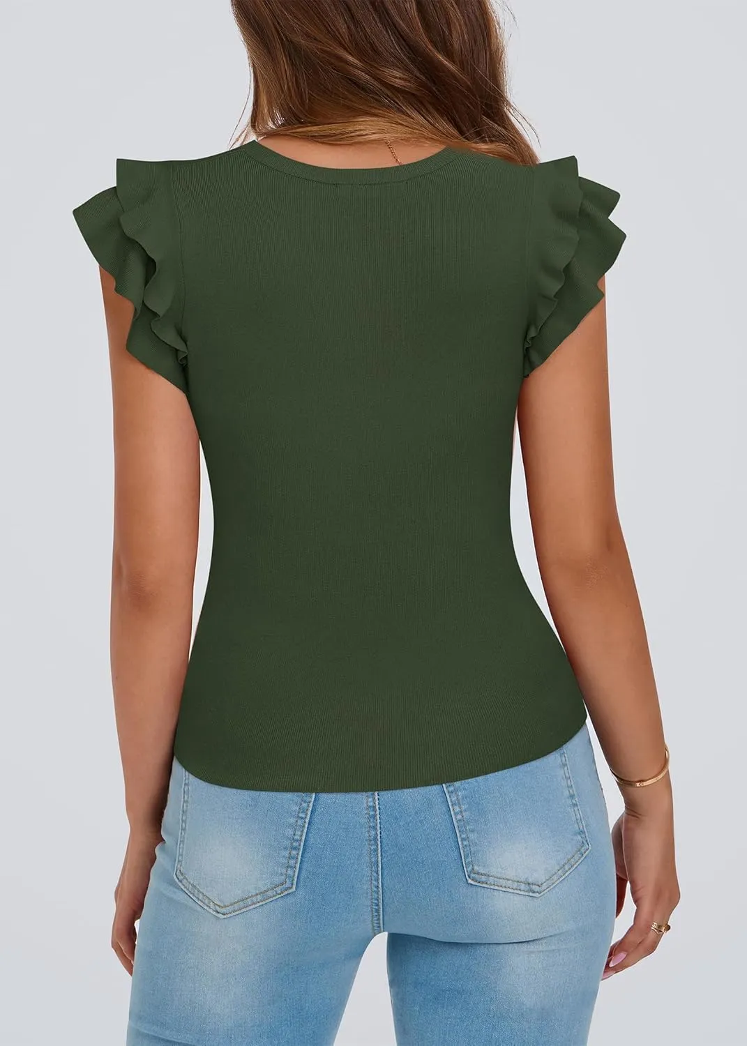 KIRUNDO Womens Summer Tops Flutter Short Sleeve Sweater Casual Crewneck Knit Pullover 2025 Dressy Blouse Fashion Clothing