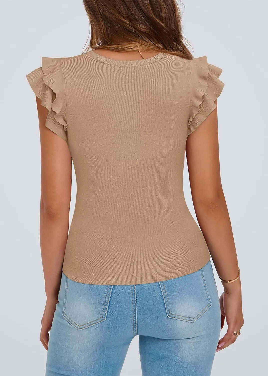 KIRUNDO Womens Summer Tops Flutter Short Sleeve Sweater Casual Crewneck Knit Pullover 2025 Dressy Blouse Fashion Clothing