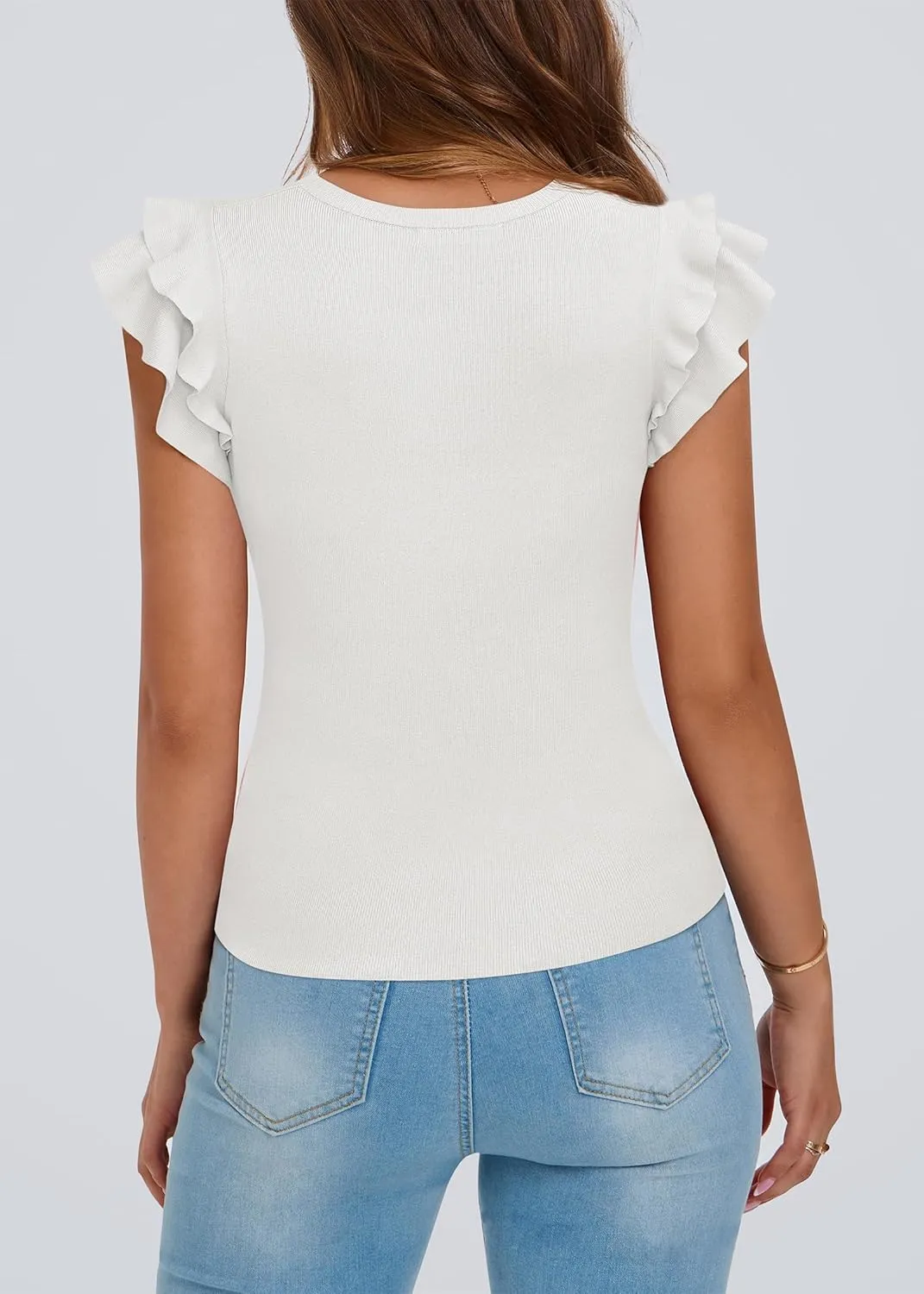 KIRUNDO Womens Summer Tops Flutter Short Sleeve Sweater Casual Crewneck Knit Pullover 2025 Dressy Blouse Fashion Clothing