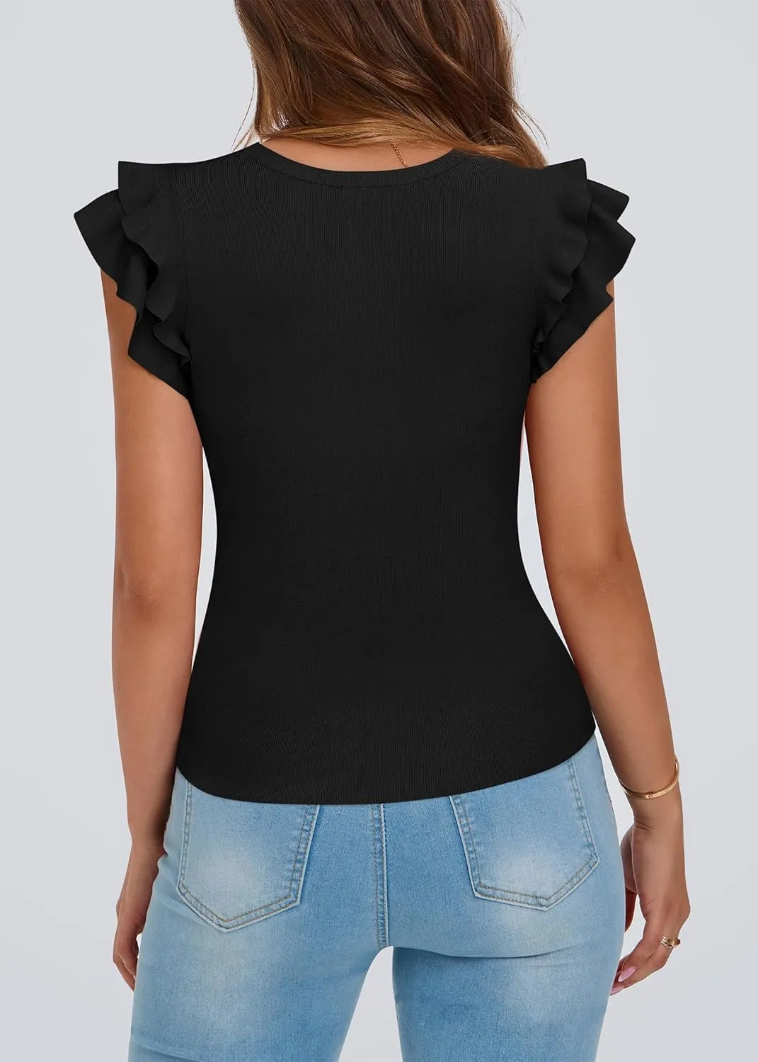KIRUNDO Womens Summer Tops Flutter Short Sleeve Sweater Casual Crewneck Knit Pullover 2025 Dressy Blouse Fashion Clothing