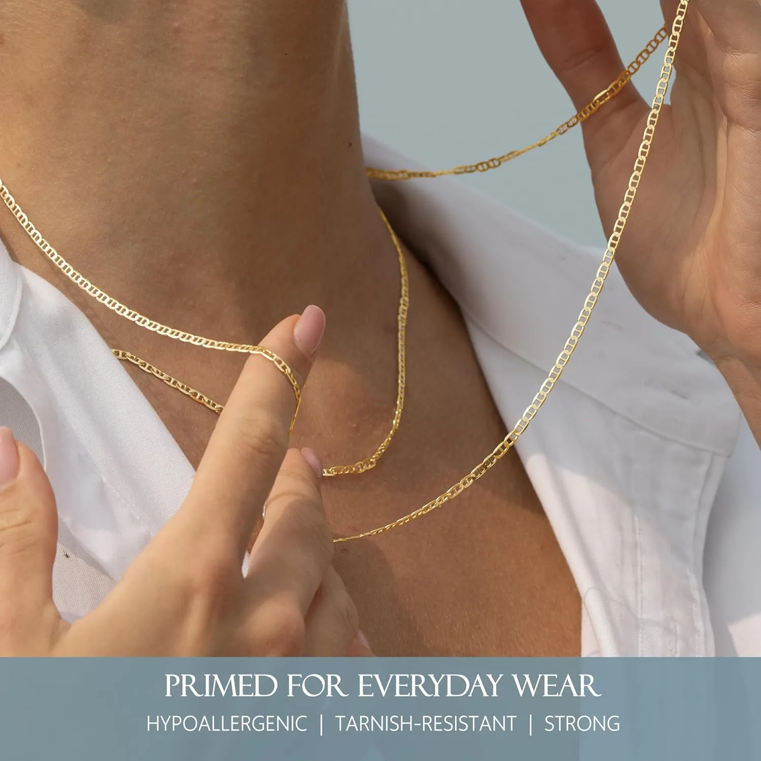 KISPER Solid 925 Sterling Silver 18k Gold Plated Italian 3mm, Diamond-Cut Mariner Link Gold Chain Necklace - for Men & Women with Lobster Clasp - Made in Italy