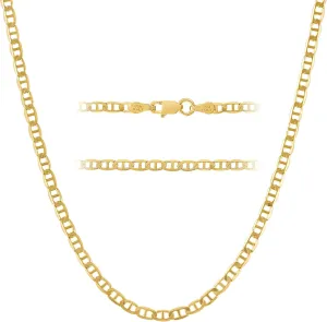 KISPER Solid 925 Sterling Silver 18k Gold Plated Italian 3mm, Diamond-Cut Mariner Link Gold Chain Necklace - for Men & Women with Lobster Clasp - Made in Italy