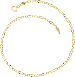 Kooljewelry 10k Yellow Gold Figaro Link Anklet for Women (2.3 mm, 9 inch)