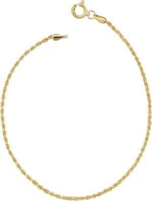 Kooljewelry 10k Yellow Gold Rope Anklet (1.5mm, 10 inch)