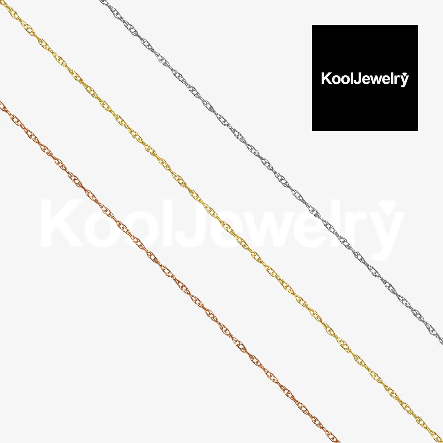 Kooljewelry 10k Yellow, White or Rose Gold Rope Chain Barely-there Necklace for Women (0.8 mm Thin)