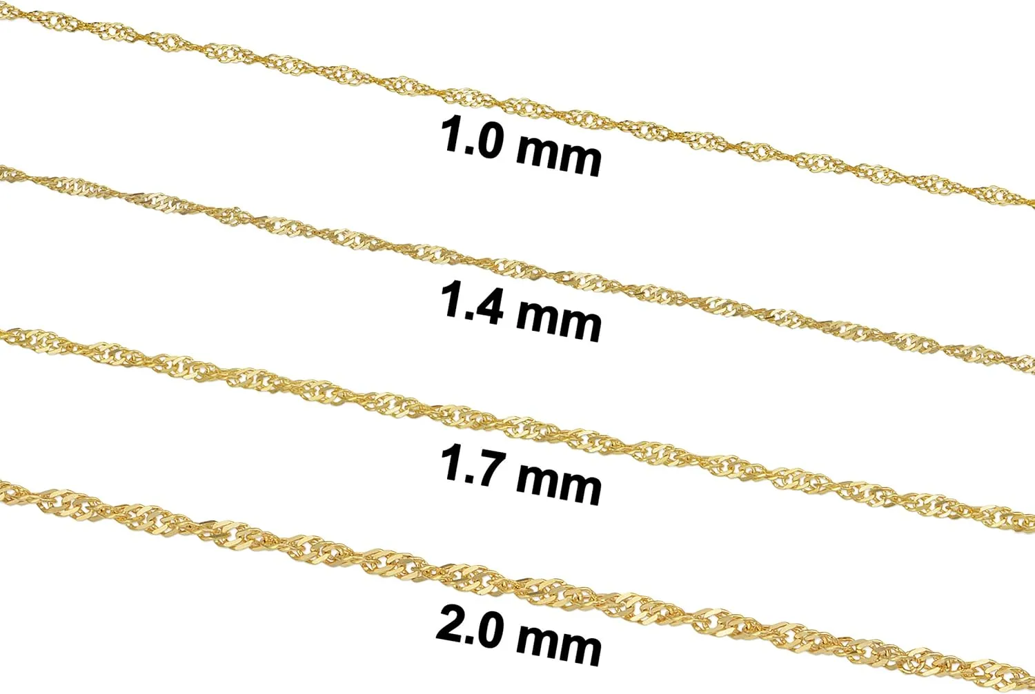 Kooljewelry 14k Yellow Gold Filled Or White Gold Filled Singapore Chain Necklace For Women And Men (1mm, 1.4mm, 1.7mm or 2mm - sizes from 14 to 30 inch long)