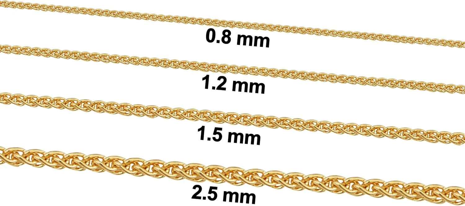 Kooljewelry 14k Yellow or White Gold Filled Round Wheat Chain Pendant Necklace (0.8 mm, 1.2 mm, 1.5 mm or 2.5 mm)