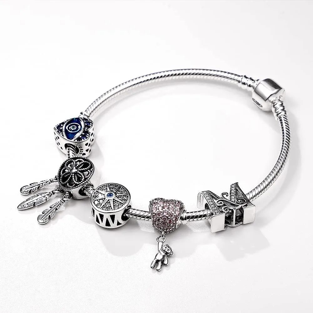 KUNSIR Snake Chain Charm Bracelets for Charm 925 sterling silver Jewelry Bracelet Fits Any Charm Gift for Women