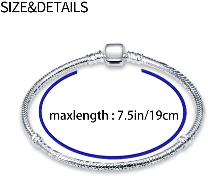 KUNSIR Snake Chain Charm Bracelets for Charm 925 sterling silver Jewelry Bracelet Fits Any Charm Gift for Women