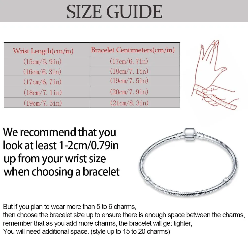 KUNSIR Snake Chain Charm Bracelets for Charm 925 sterling silver Jewelry Bracelet Fits Any Charm Gift for Women