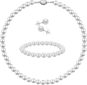 la luen Pearl Necklace Set for Women,8mm Round Natural Shell pearls Necklace Bracelet Earrings Jewelry Birthday Christmas Gift for Mom Wife Sister Friend,Gift Box