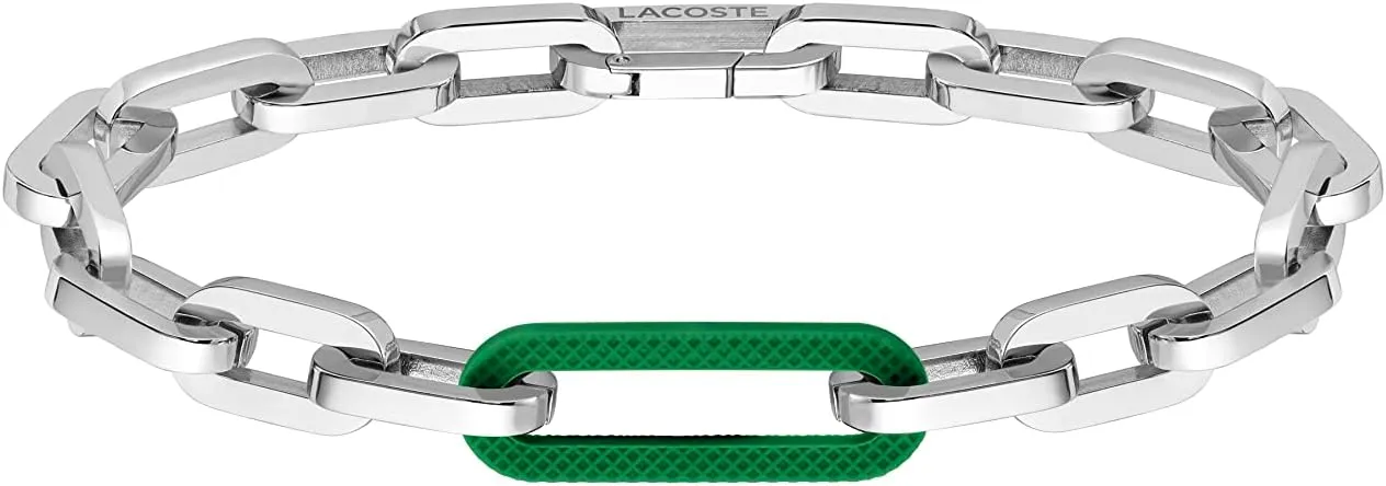 Lacoste 2040103 Jewelry Ensemble Men's Stainless Steel and Green Silicone Link/Chain Bracelet Color: Silver