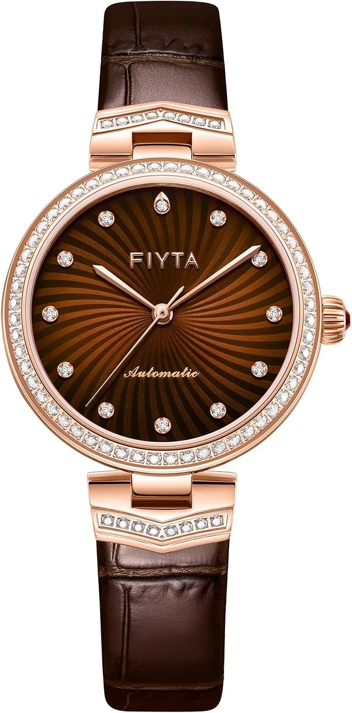 Ladies' Classic Diamond Automatic Watch, 3-Hand, Minimalist Large dial, Synthetic Sapphire Crystal, Leather Band, 32MM