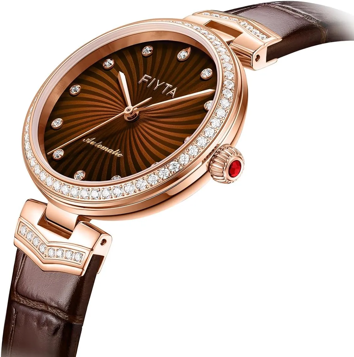 Ladies' Classic Diamond Automatic Watch, 3-Hand, Minimalist Large dial, Synthetic Sapphire Crystal, Leather Band, 32MM