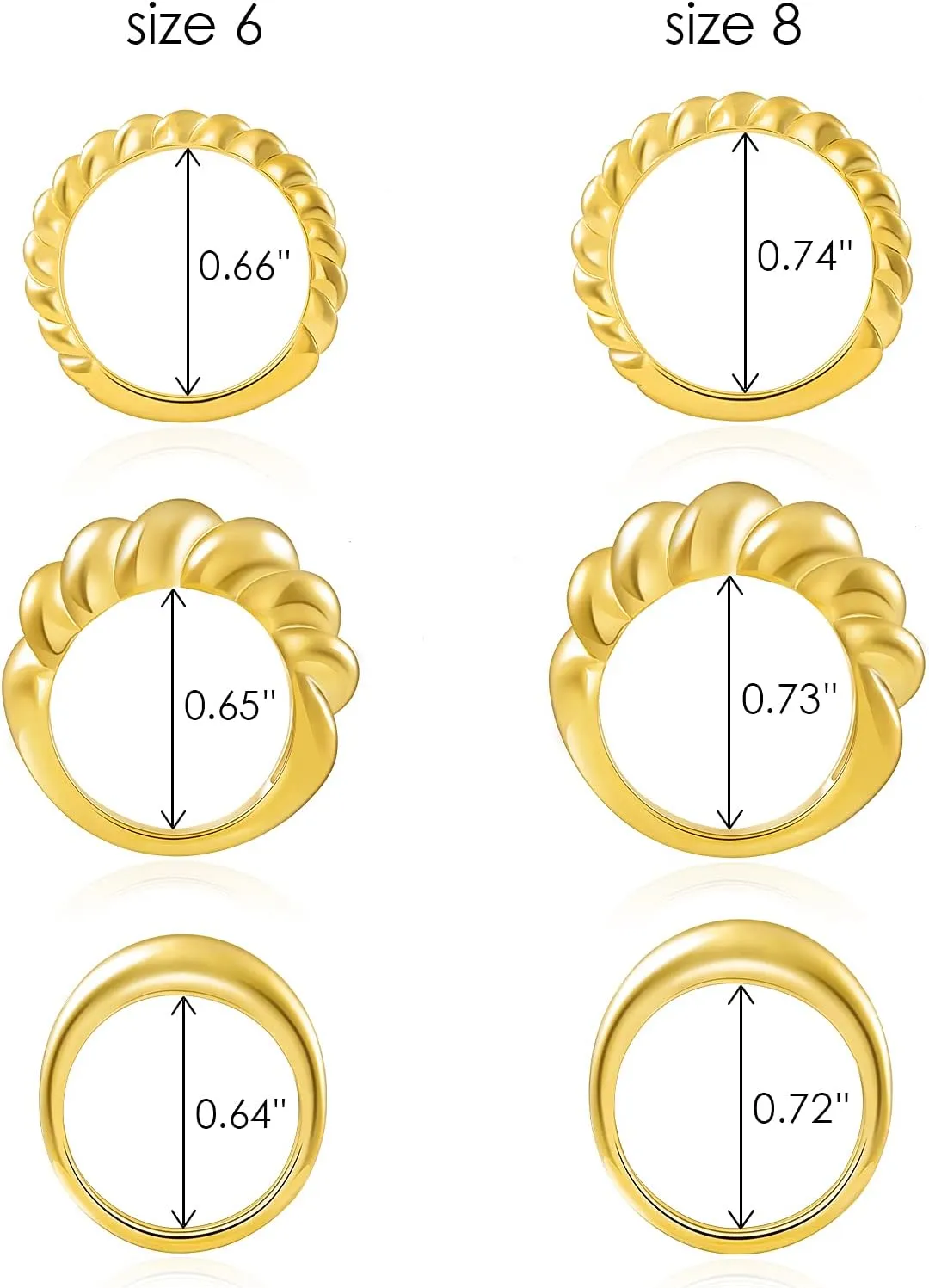 LANE WOODS Chunky Ring Set: 14k Gold Plated Croissant Braided Twisted Dome Ring Jewelry for Women Men