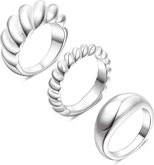 LANE WOODS Chunky Ring Set: 14k Gold Plated Croissant Braided Twisted Dome Ring Jewelry for Women Men