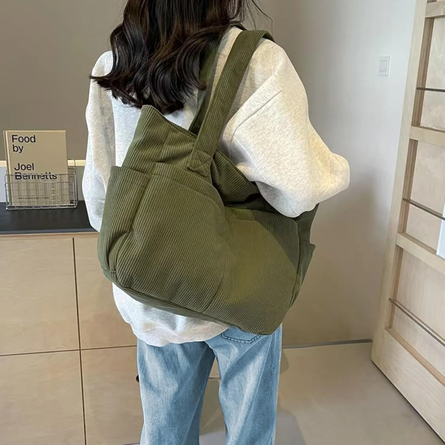 large-capacity hobo bag,Lightweight corduroy tote bag for women,Shoulder Bag with Multi-pocket for Travel, and Daily