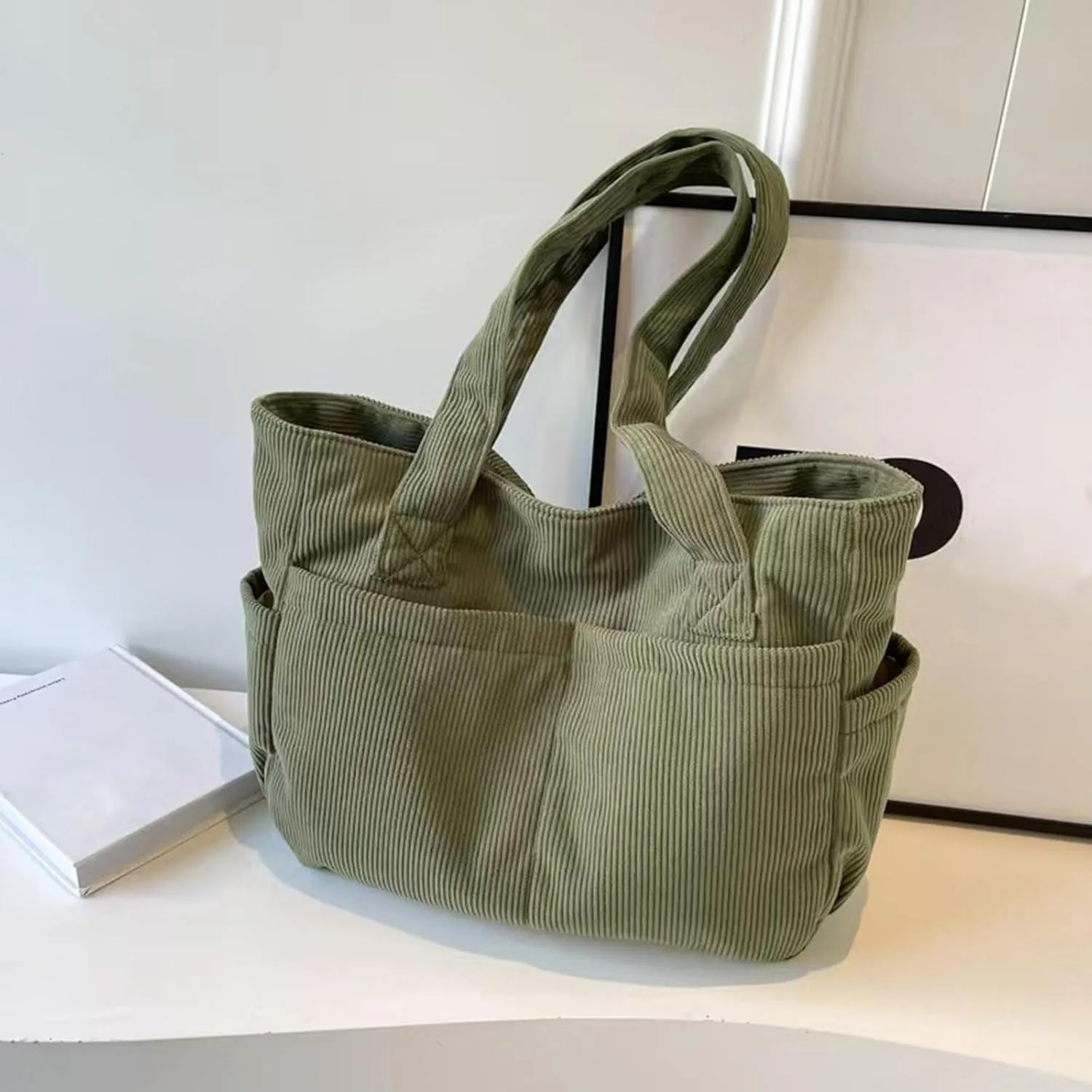 large-capacity hobo bag,Lightweight corduroy tote bag for women,Shoulder Bag with Multi-pocket for Travel, and Daily